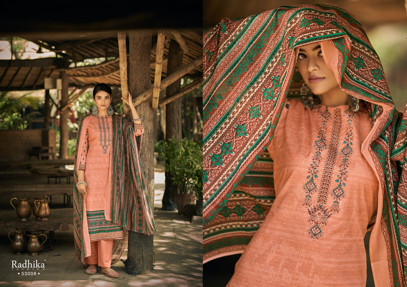 Radhika Fashion Azara Mussaret Vol 21 Pure Cambric Cotton Designer Prints Neck Embroidery Work Stylish Designer Partywear Salwar Suit
