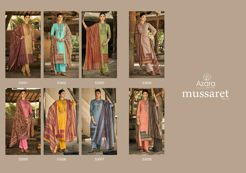 Radhika Fashion Azara Mussaret Vol 21 Pure Cambric Cotton Designer Prints Neck Embroidery Work Stylish Designer Partywear Salwar Suit