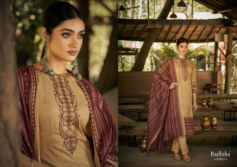 Radhika Fashion Azara Mussaret Vol 21 Pure Cambric Cotton Designer Prints Neck Embroidery Work Stylish Designer Partywear Salwar Suit