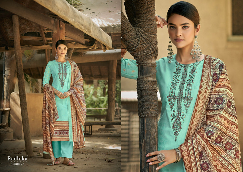 Radhika Fashion Azara Mussaret Vol 21 Pure Cambric Cotton Designer Prints Neck Embroidery Work Stylish Designer Partywear Salwar Suit