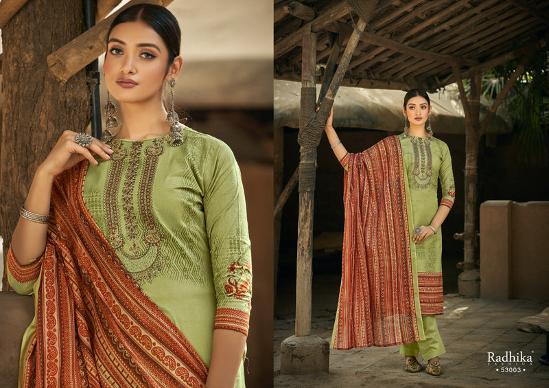 Radhika Fashion Azara Mussaret Vol 21 Pure Cambric Cotton Designer Prints Neck Embroidery Work Stylish Designer Partywear Salwar Suit