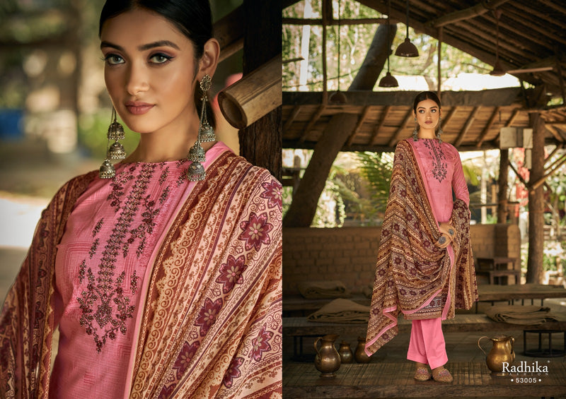 Radhika Fashion Azara Mussaret Vol 21 Pure Cambric Cotton Designer Prints Neck Embroidery Work Stylish Designer Partywear Salwar Suit