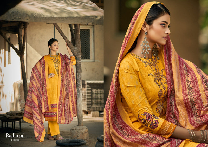 Radhika Fashion Azara Mussaret Vol 21 Pure Cambric Cotton Designer Prints Neck Embroidery Work Stylish Designer Partywear Salwar Suit