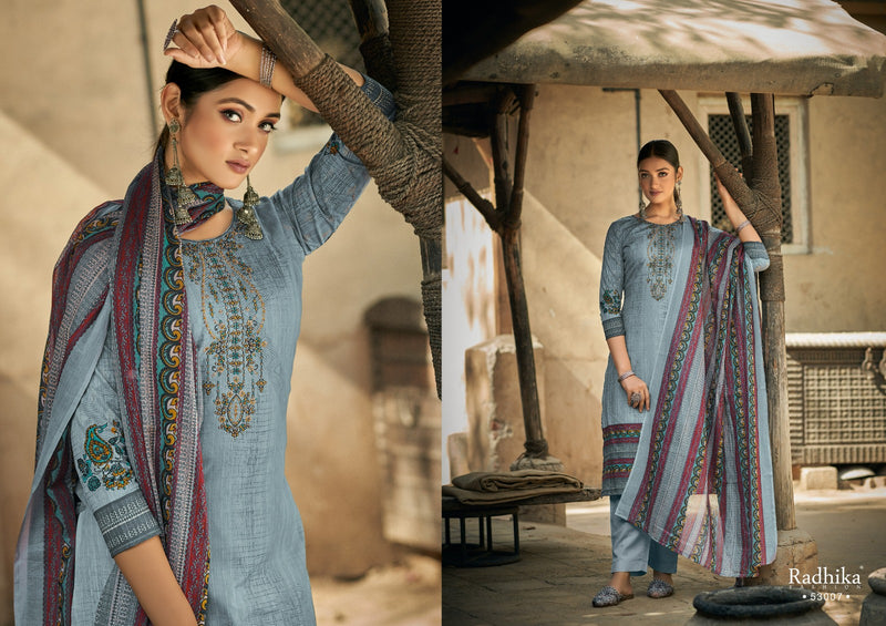 Radhika Fashion Azara Mussaret Vol 21 Pure Cambric Cotton Designer Prints Neck Embroidery Work Stylish Designer Partywear Salwar Suit