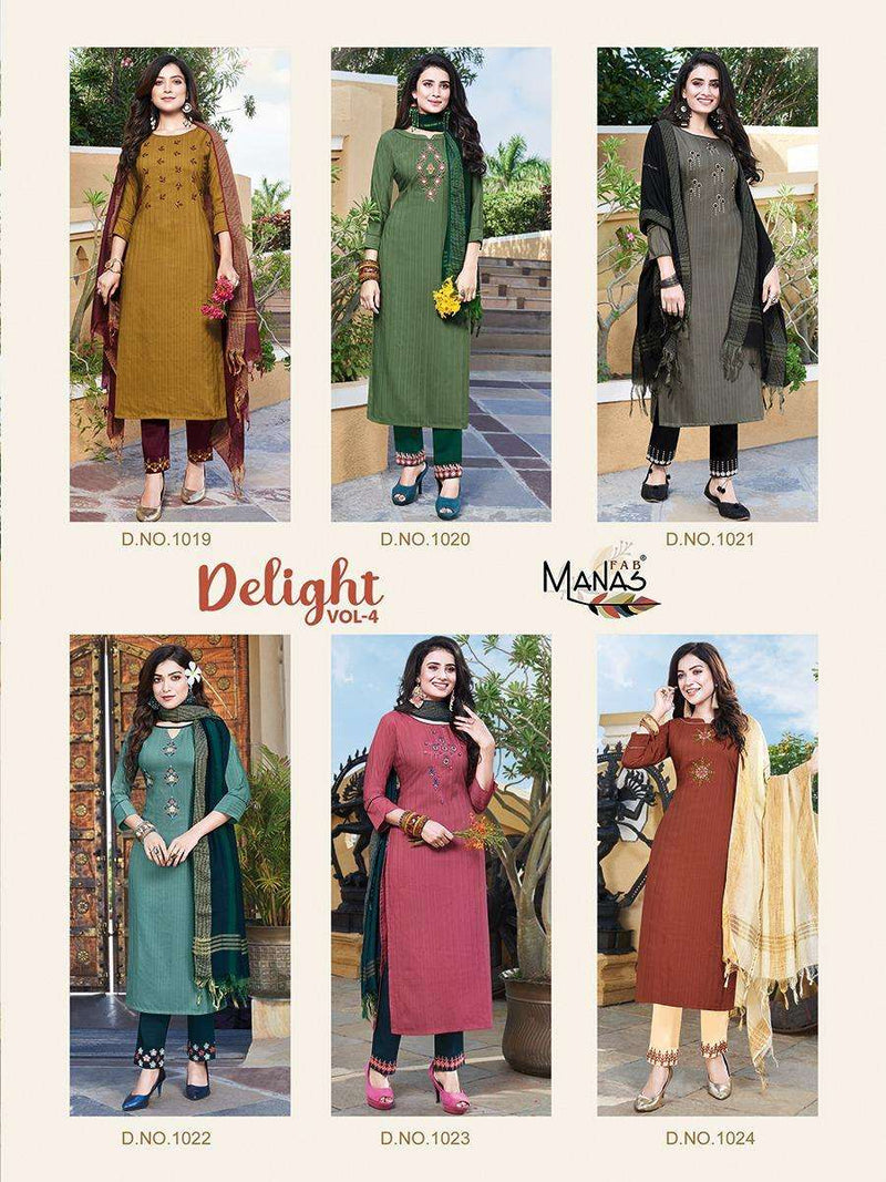 Manas Launch By Delight Vol 4 Chinon Silk With Embroidery And Hand Work Exclusive Readymade Salwar Suit