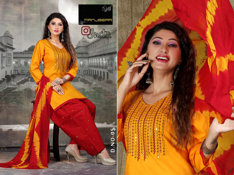 Manjeera Insta semi Satin with Inner Patiyala Work Salwar Suit
