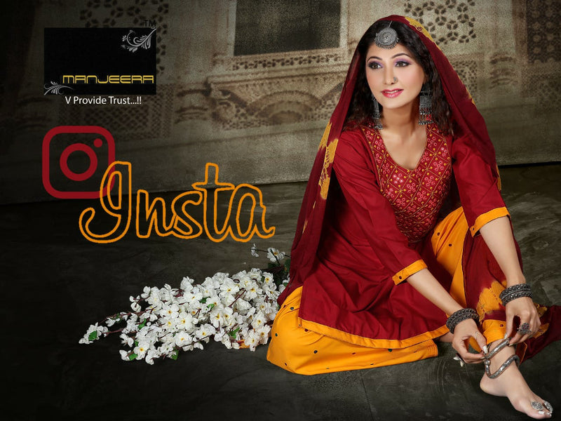 Manjeera Insta semi Satin with Inner Patiyala Work Salwar Suit