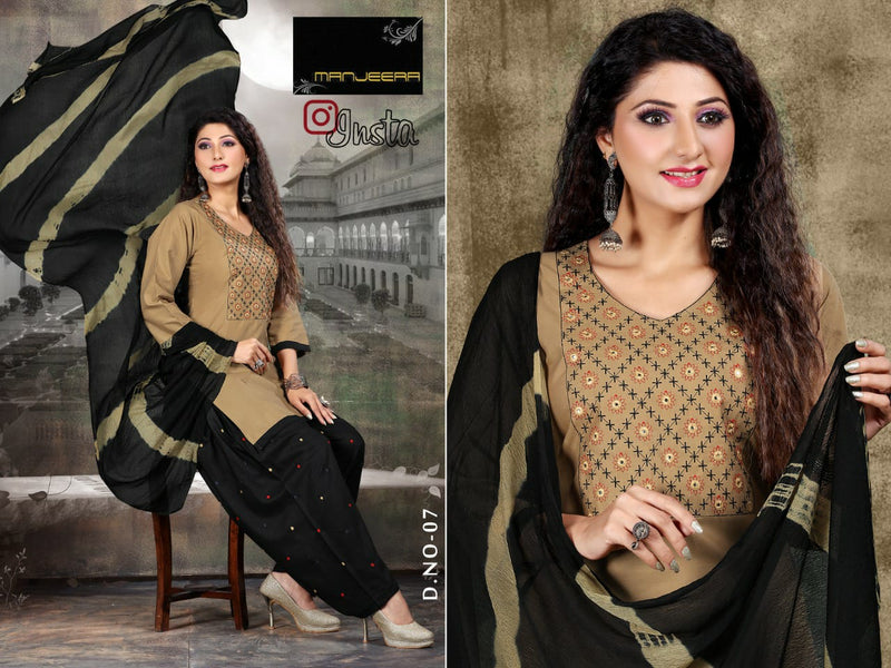Manjeera Insta semi Satin with Inner Patiyala Work Salwar Suit
