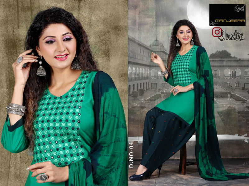 Manjeera Insta semi Satin with Inner Patiyala Work Salwar Suit