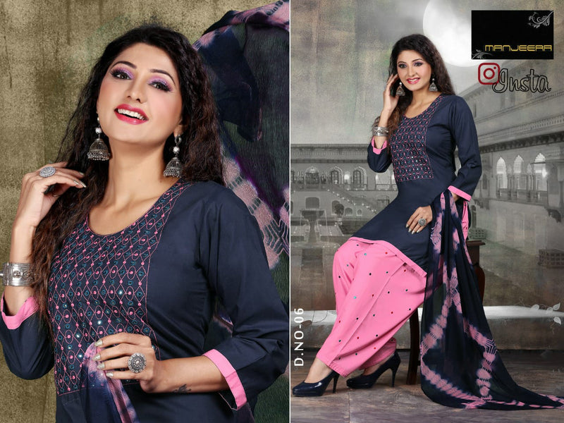 Manjeera Insta semi Satin with Inner Patiyala Work Salwar Suit
