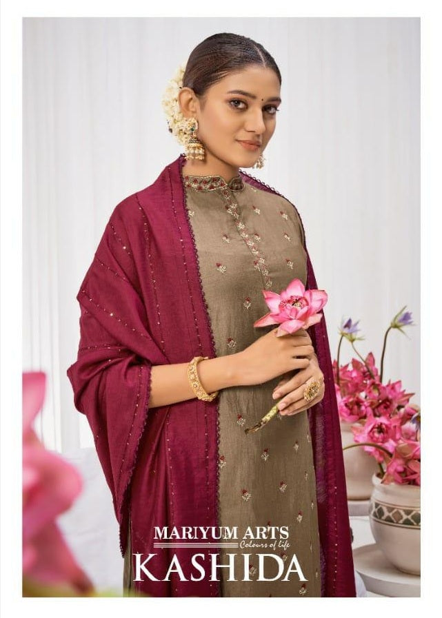 Mariyum Arts Kashida Italian Silk With Full Embroidery Work Suit