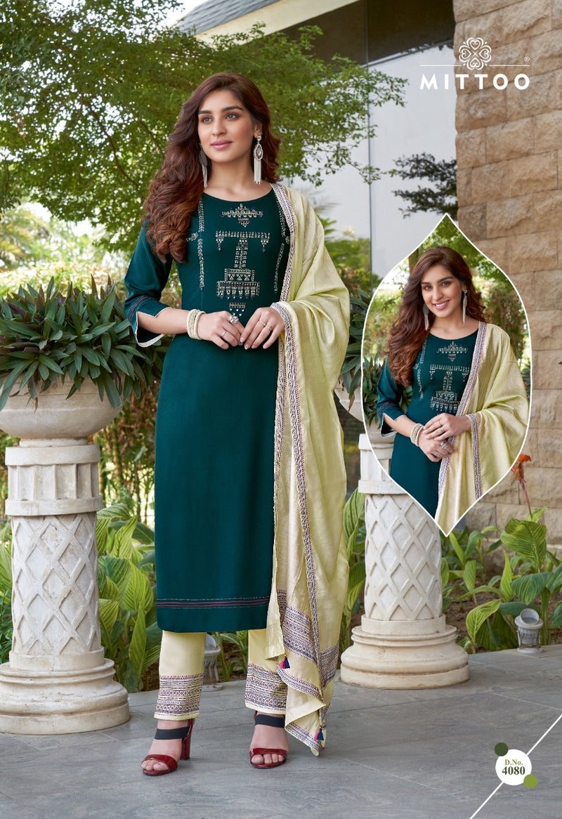 Mittoo Fashion Launch By Mahendi Vol 4 Rayon With Embroidery Work Fancy Work Readymade Kurtis