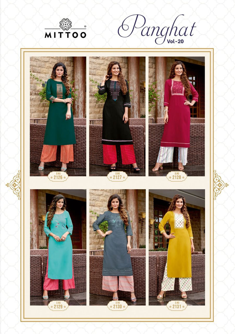 Mittoo Panghat Vol 20 Heavy Chinon Embroiderd Handwork Casual Kurti