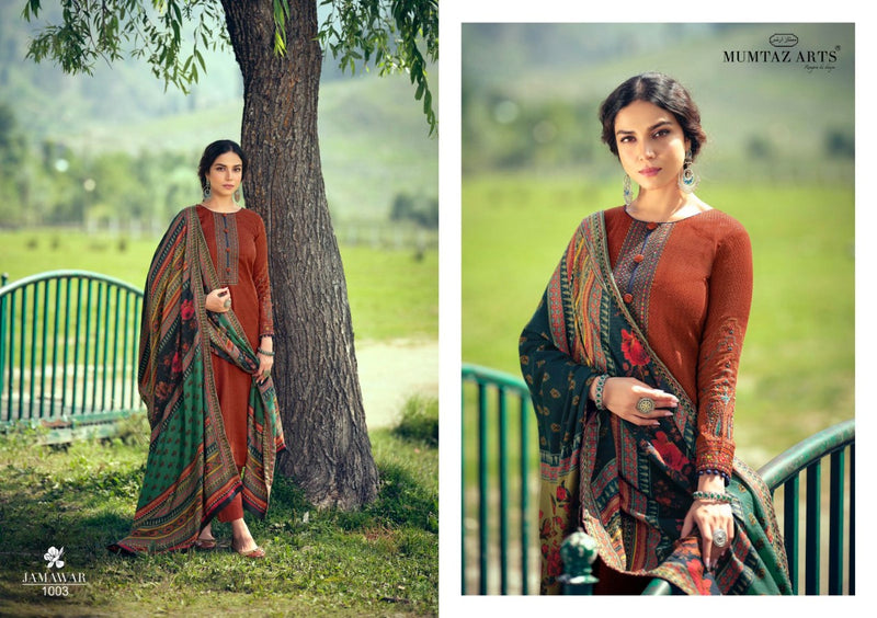 Mumtaz Arts Jamawar Pashmina Print With Designer Neck Embroidery Suit
