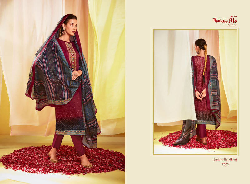 Mumtaz Arts Jash E Bandhani Vol 3 Pure Jam Satin Digital Print With Embroidered Work Salwar Suit