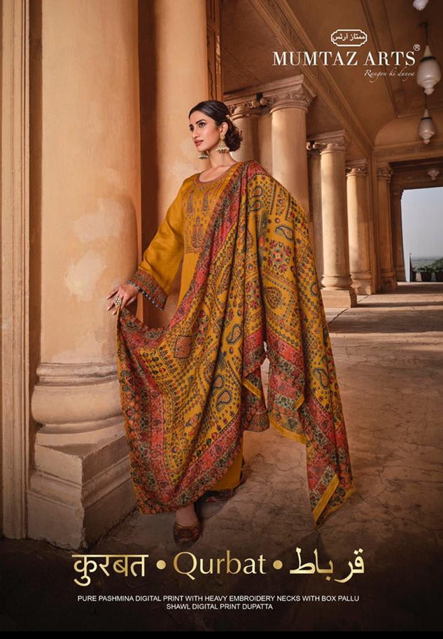 Mumtaz Arts Qurbat Pure Pashmina Neck Embroidered Designer Wear Salwar Kameez
