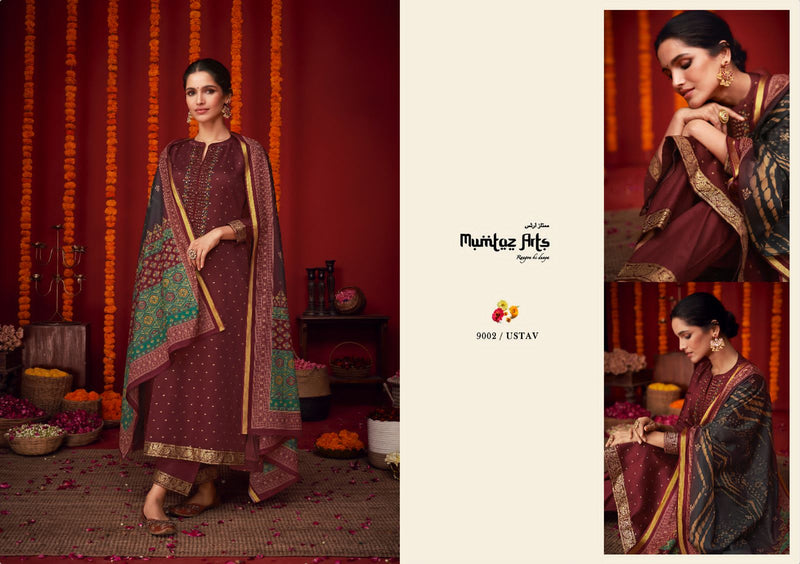 Mumtaz Arts Utsav Pure Viscose Jam Satin Embroidered Work Salwar Suit