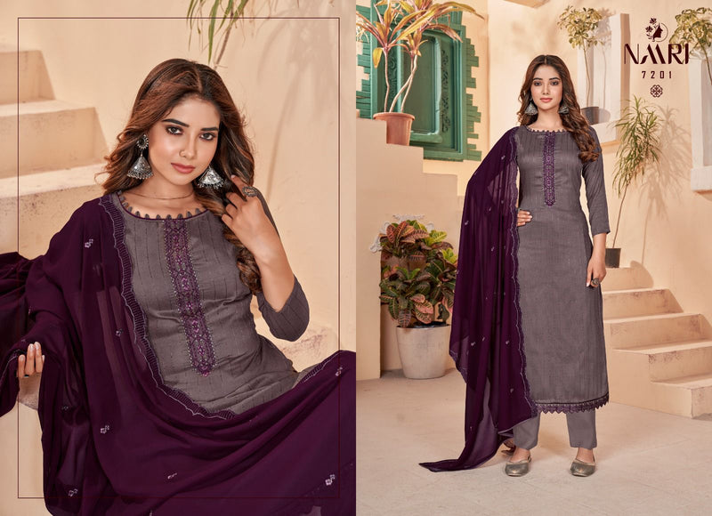 Naari Fenny Vol 3 Heavy Silk Weaving Pattern Lining Sequence Embroidery Work Fancy Designer Salwar Suit