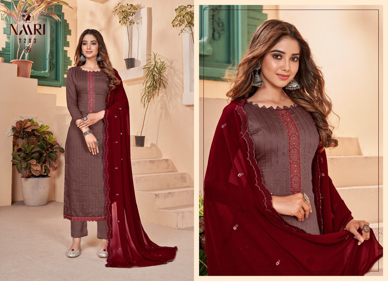 Naari Fenny Vol 3 Heavy Silk Weaving Pattern Lining Sequence Embroidery Work Fancy Designer Salwar Suit