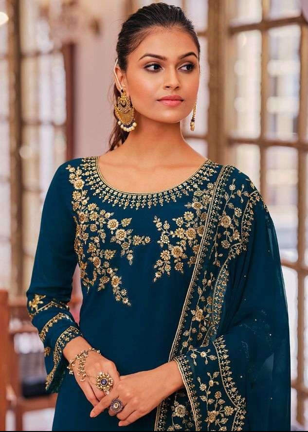 Glossy Naaz Georgette Designer Heavy Pakistani Style Party Wear Embroidered Salwar Suits