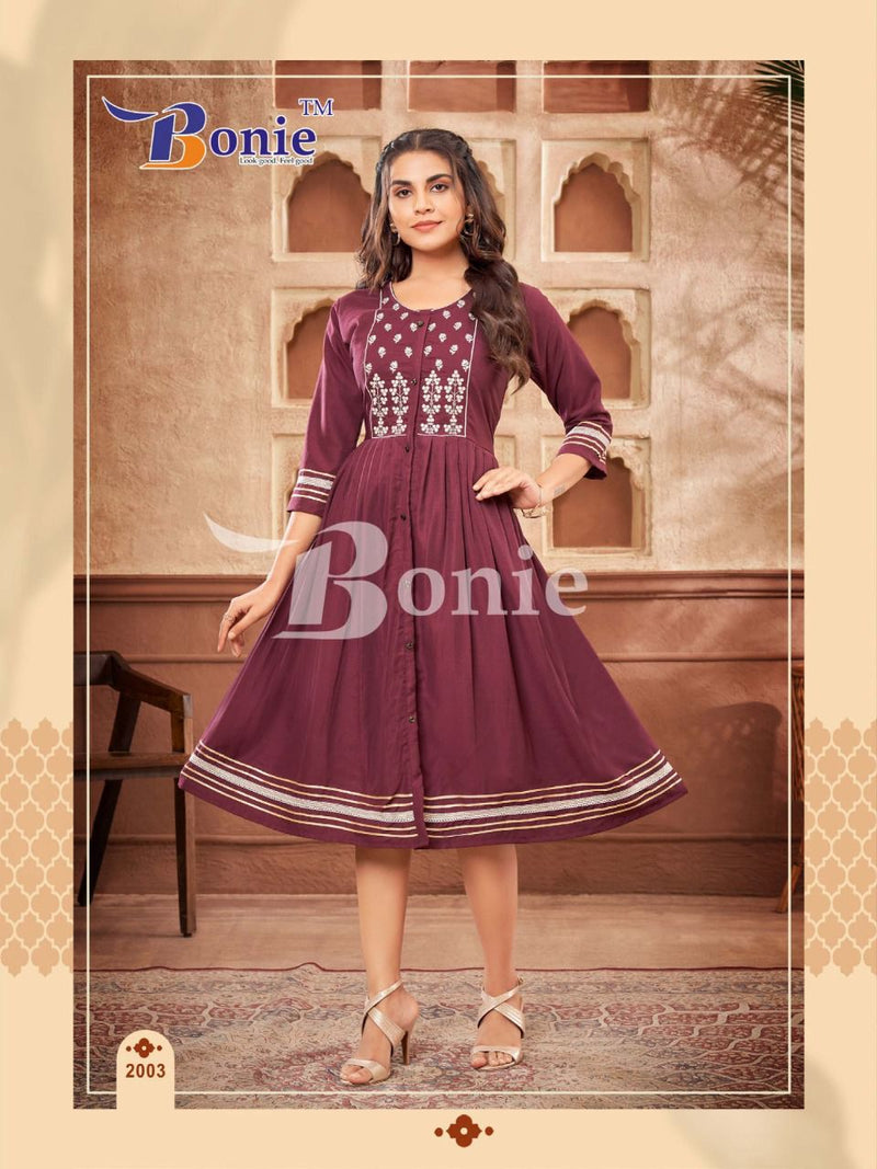 Bonie Naina Heavy Silk With Fancy Work Stylish Designer Party Wear Casual Wear Kurti