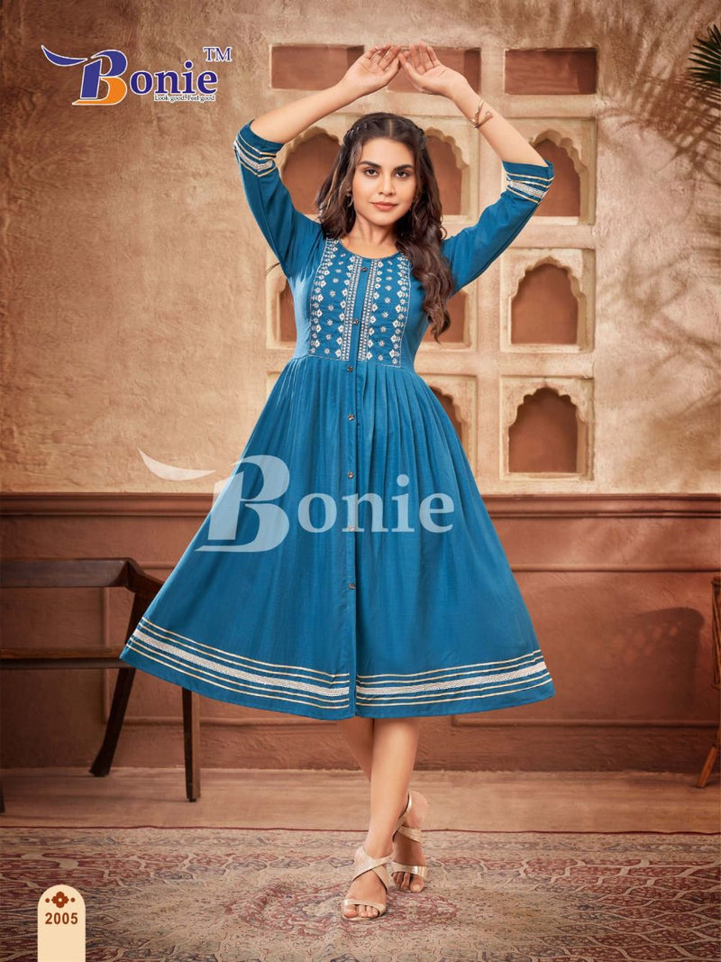 Bonie Naina Heavy Silk With Fancy Work Stylish Designer Party Wear Casual Wear Kurti