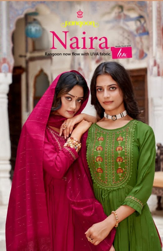 Rangoon Naira Viscose With Fancy Work Stylish Designer Festive Wear Long Kurti