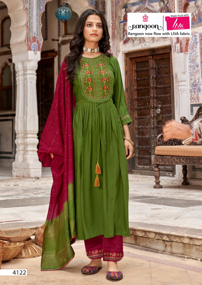 Rangoon Naira Viscose With Fancy Work Stylish Designer Festive Wear Long Kurti