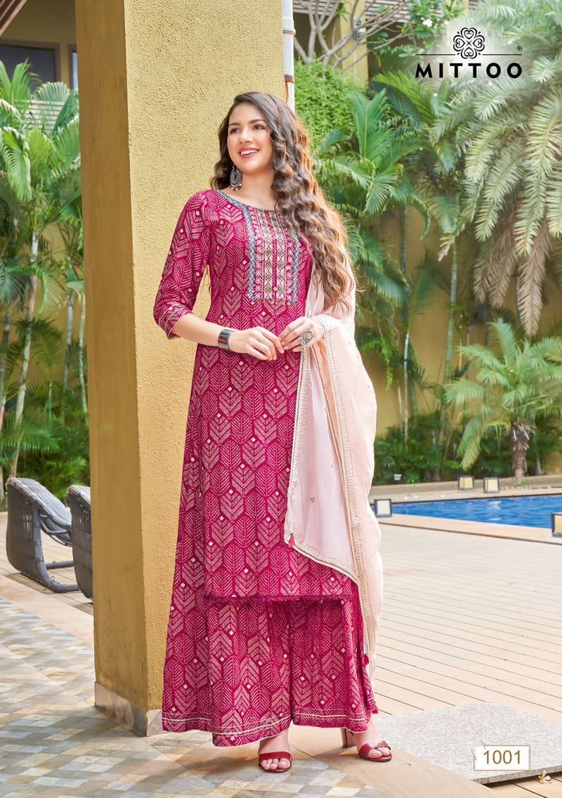 Mittoo Naira Rayon With Beautiful Fancy Work Stylish Designer Festive Wear Kurti