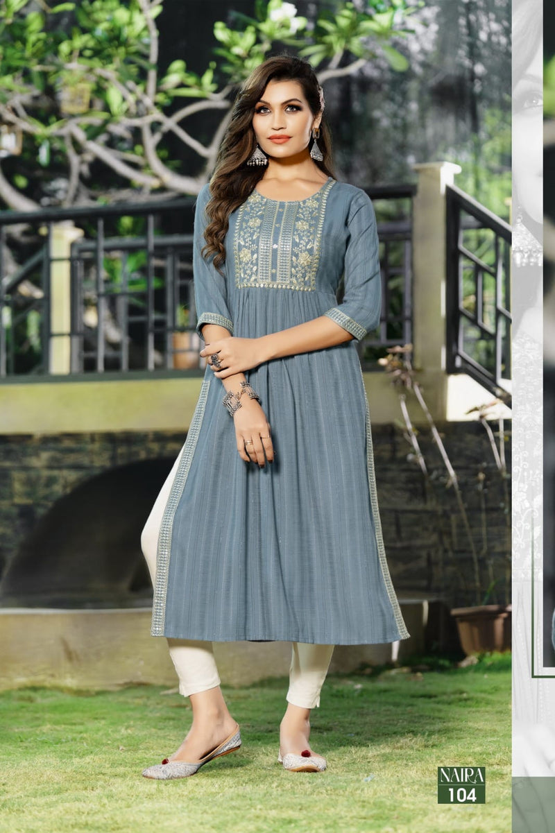 Hirwa Naira Self Woven Fancy Viscose Rayon Fancy Naira Cut Kurti