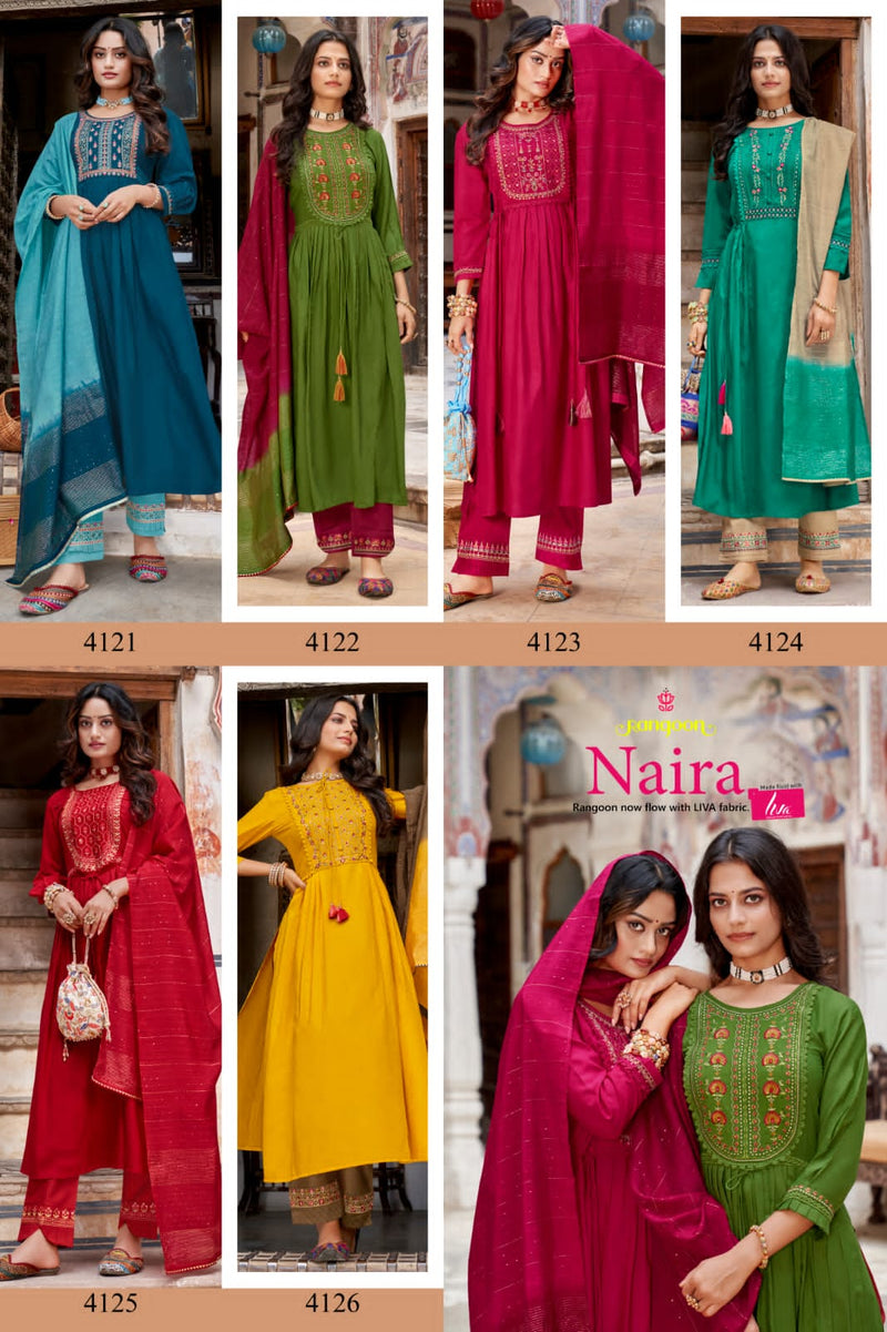 Rangoon Naira Viscose With Fancy Work Stylish Designer Festive Wear Long Kurti