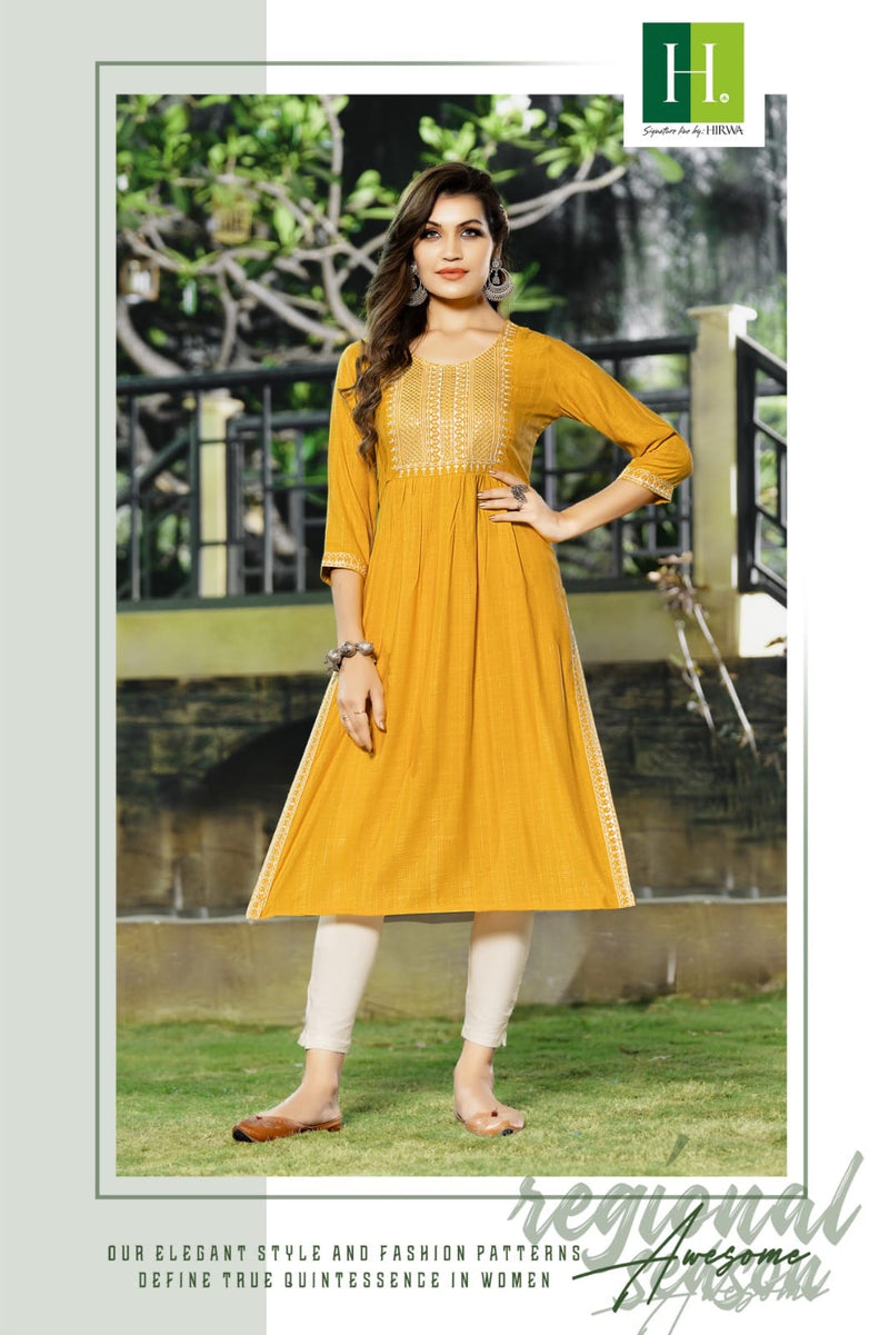 Hirwa Naira Self Woven Fancy Viscose Rayon Fancy Naira Cut Kurti