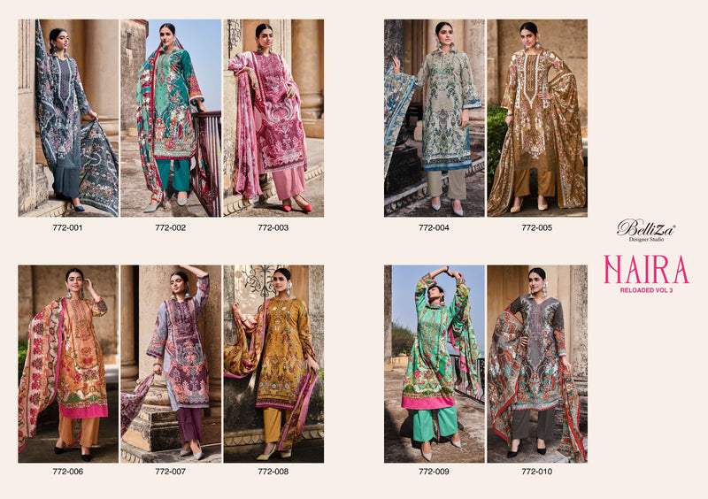 Belliza Designer Studio Naira Vol 3 Pure Cotton Digital Prints Exclusive Heavy Self Embroidery Work Fancy Designer Salwar Suit