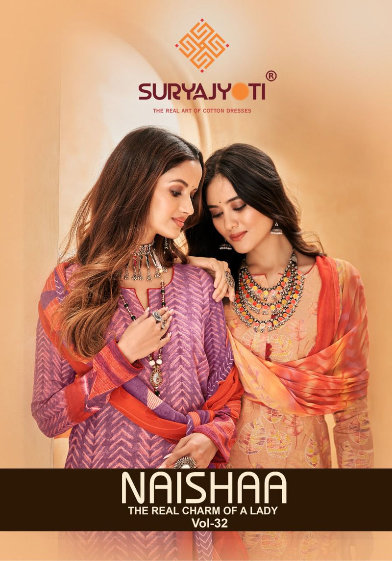 Suryajyoti Naishaa Vol 32 Satin Cotton Printed Festive Wear Salwar Suits