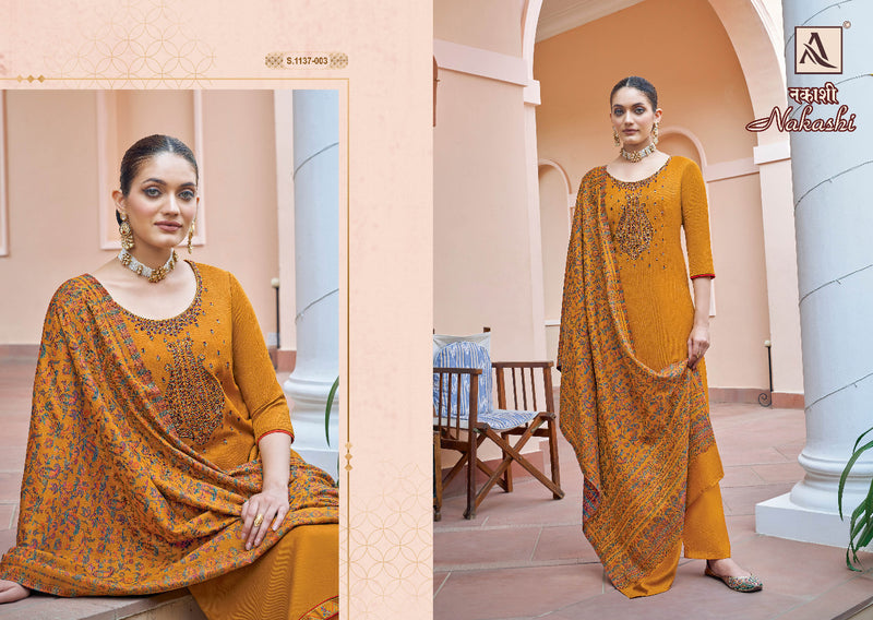 Alok Suit Nakashi Pashmina Pure Heavy Embroidery Work Stylish Designer Casual Salwar Kameez