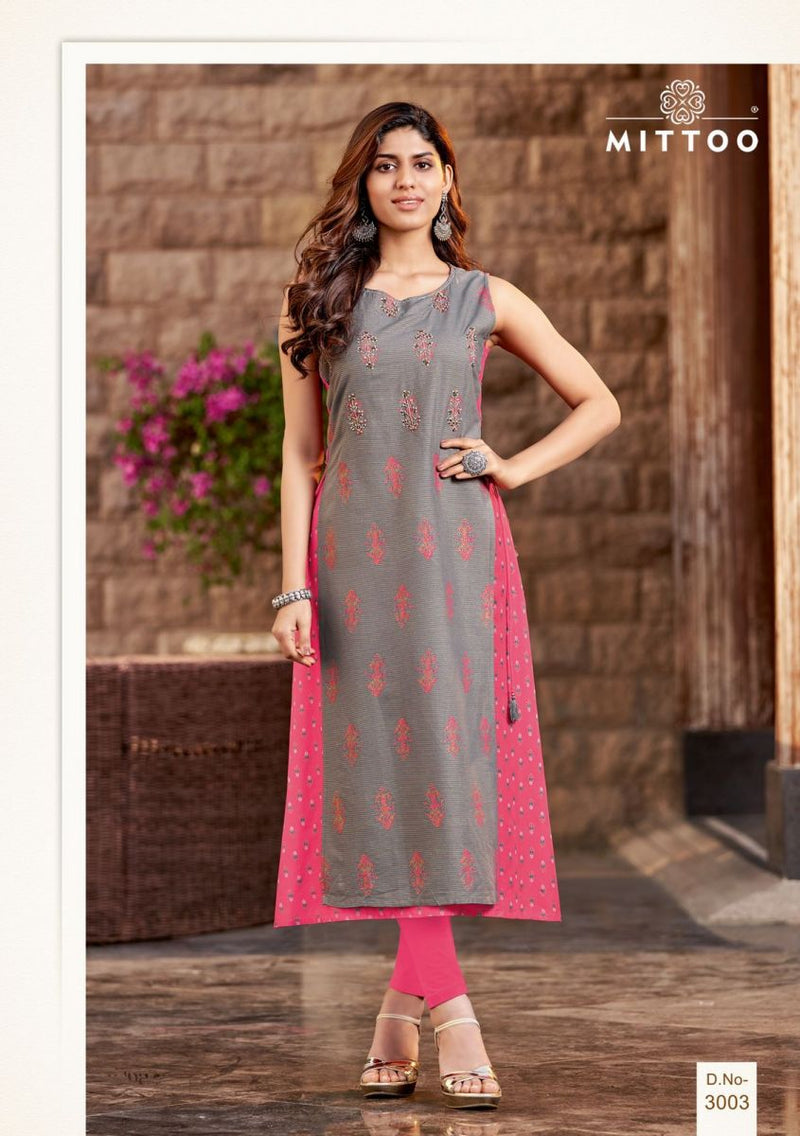Mittoo Nandani Rayon With Fancy Prints Embroidered Party Wear Kurtis