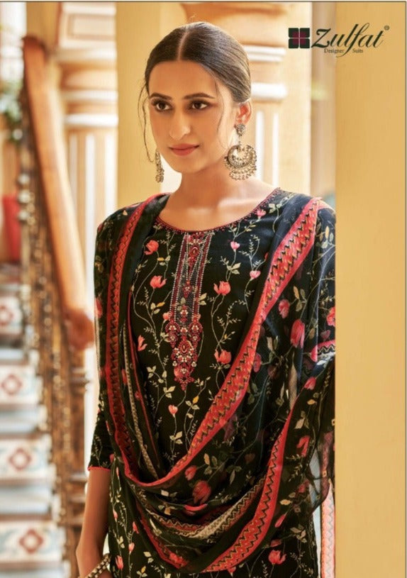 Zulfat Designer Suits Natasha Jam Cotton Digital Prints Festive Wear Embroidered Salwar Kameez