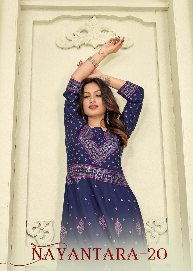 Banwery Fashion Nayanthara Vol 20 Rayon With Printed Work Stylish Designer Fancy Kurti