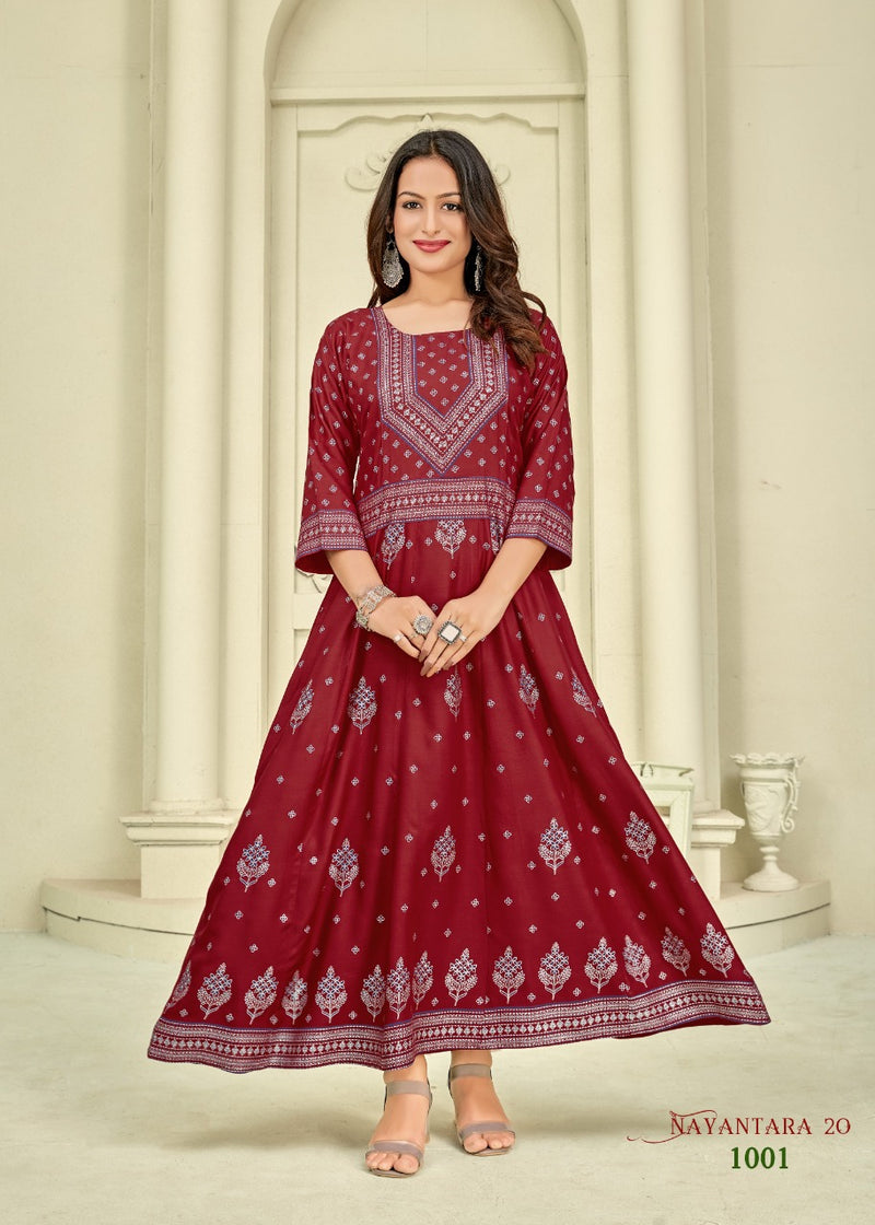 Banwery Fashion Nayanthara Vol 20 Rayon With Printed Work Stylish Designer Fancy Kurti