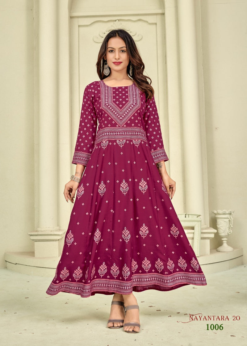 Banwery Fashion Nayanthara Vol 20 Rayon With Printed Work Stylish Designer Fancy Kurti