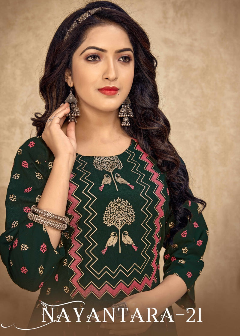 Banwery Fashion Nayanthara Vol 21 Rayon With Fancy Work Stylish Designer Fancy Kurti