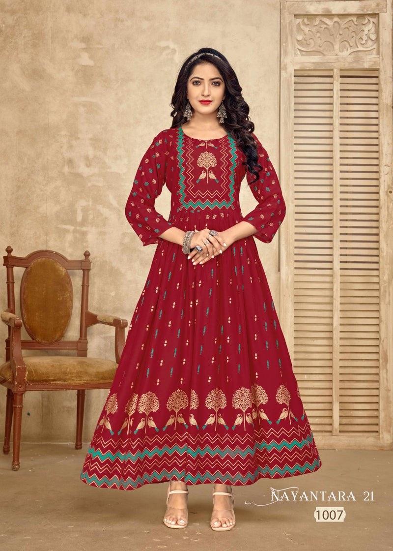 Banwery Fashion Nayanthara Vol 21 Rayon With Fancy Work Stylish Designer Fancy Kurti