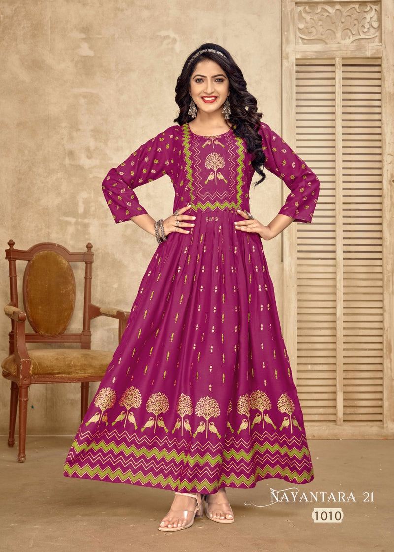 Banwery Fashion Nayanthara Vol 21 Rayon With Fancy Work Stylish Designer Fancy Kurti