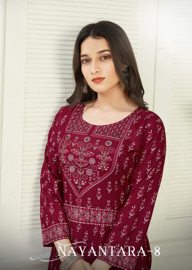 Banwery Fashion Nayantara Vol 8 Rayon With Hand Work Stylish Designer Casual Wear Long Kurti