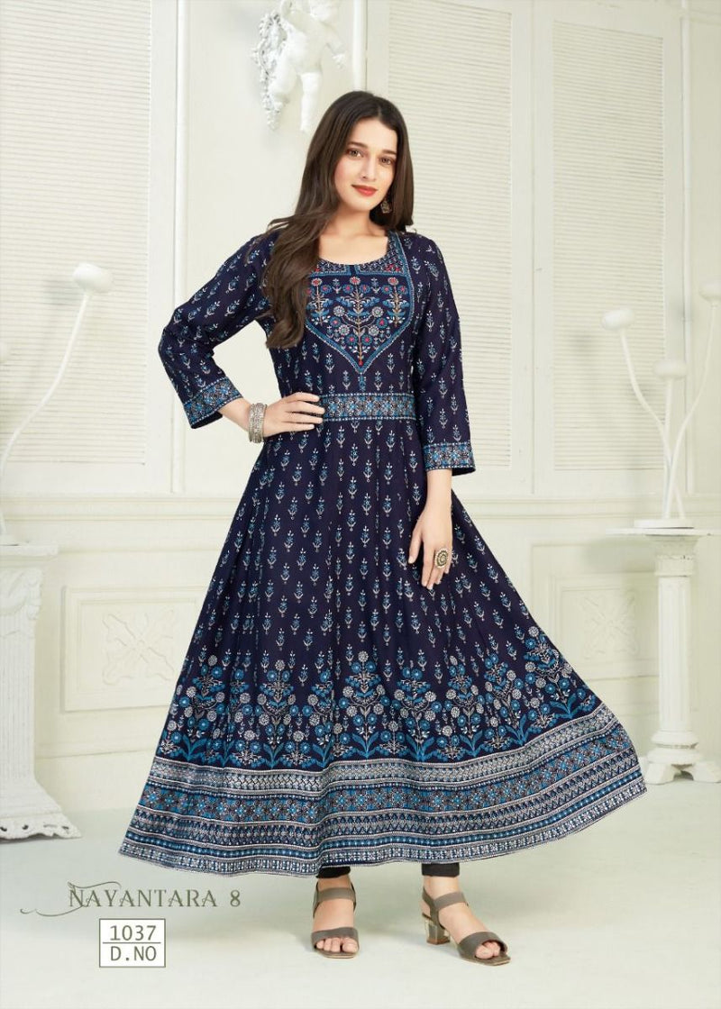 Banwery Fashion Nayantara Vol 8 Rayon With Hand Work Stylish Designer Casual Wear Long Kurti