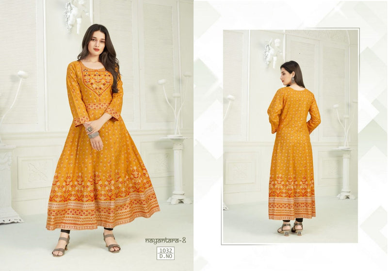 Banwery Fashion Nayantara Vol 8 Rayon With Hand Work Stylish Designer Casual Wear Long Kurti