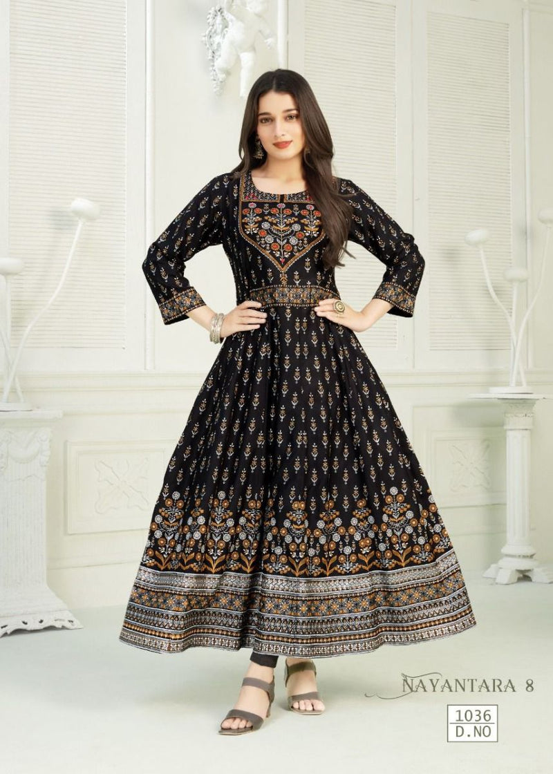 Banwery Fashion Nayantara Vol 8 Rayon With Hand Work Stylish Designer Casual Wear Long Kurti