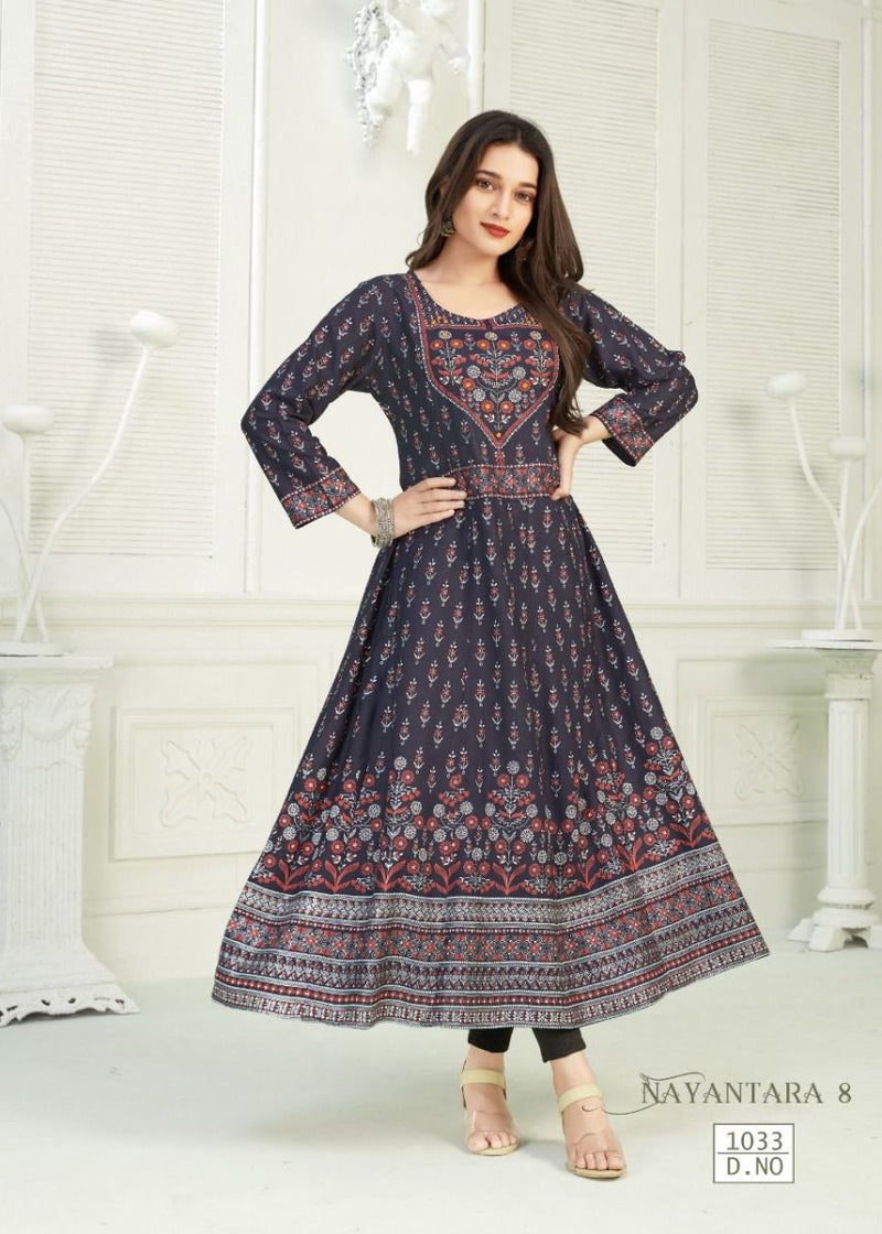 Banwery Fashion Nayantara Vol 8 Rayon With Hand Work Stylish Designer Casual Wear Long Kurti