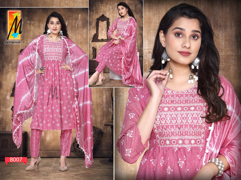 Master Nazakat Printed Rayon Nayra Cut Embroidery Fancy Designer Partywear Kurti