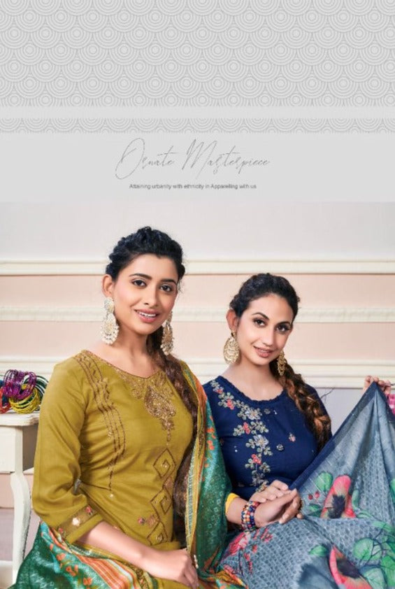 Seven Threads Nazakat Viscose Silk Fancy Stylish Party Wear Kurtis With Sharara Style Bottom & Dupatta
